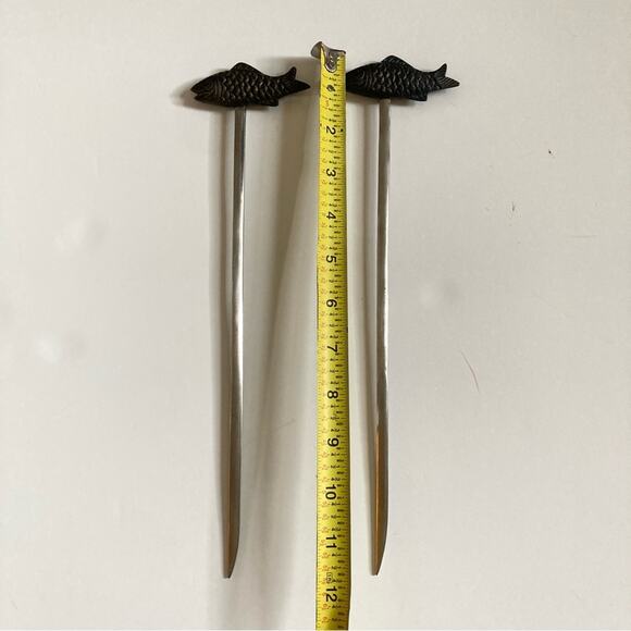 Pewter Shish Kabob Skewers Fish Handle - Picture 6 of 7